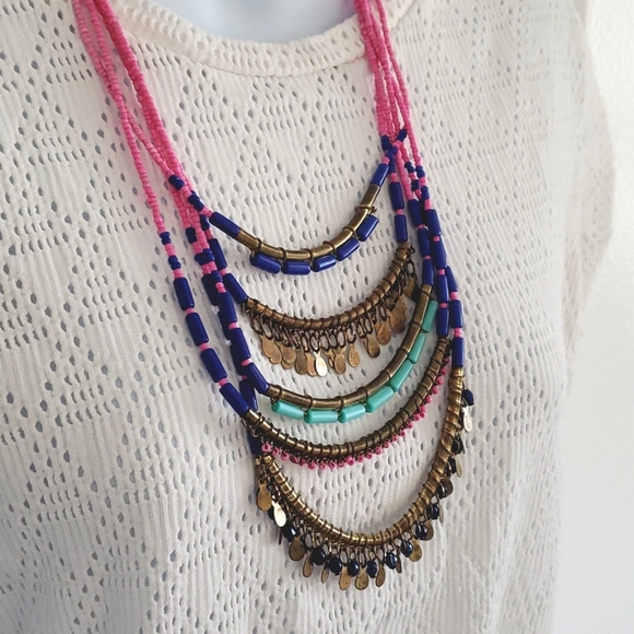 Vintage Jewelry - Beaded Boho Layered colorful necklace